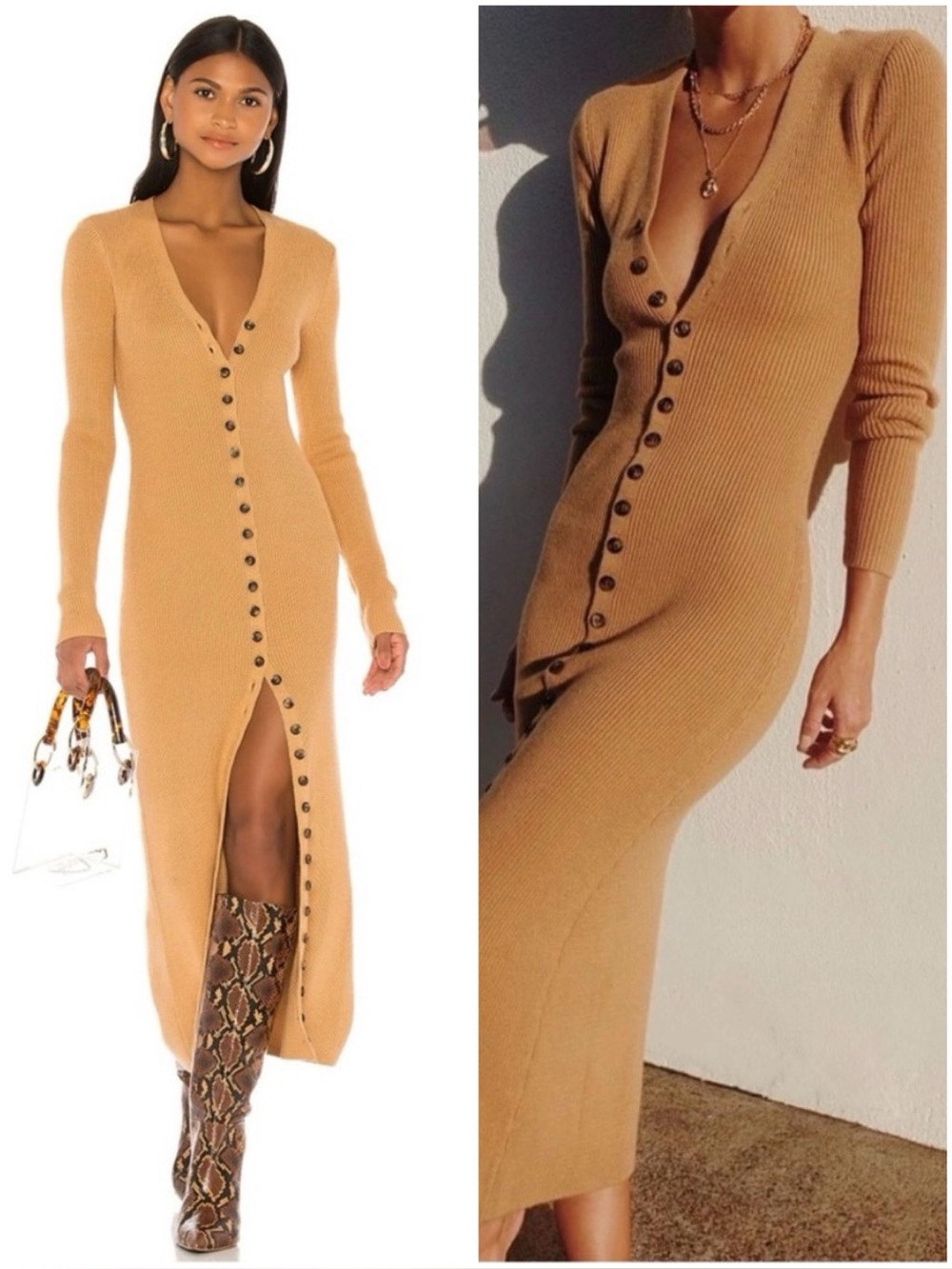 $218 LPA RIBBED BUTTON FRONT MAXI SWEATER DRESS LOVERS FRIENDS RONNY KOBO NBD